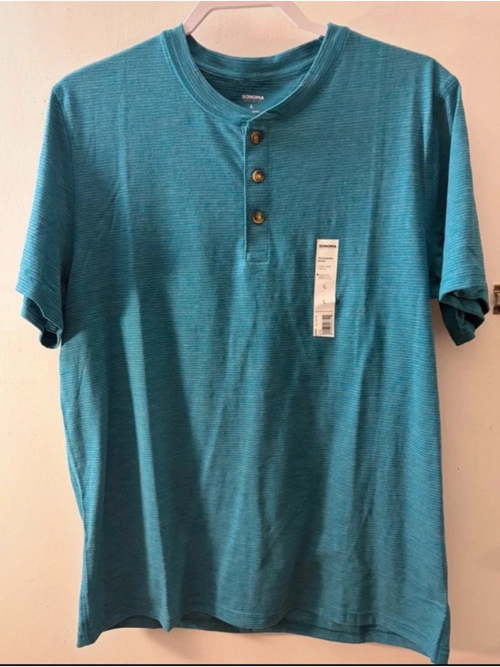 Sonoma Men’s Teal Short-Sleeve Henley Shirt